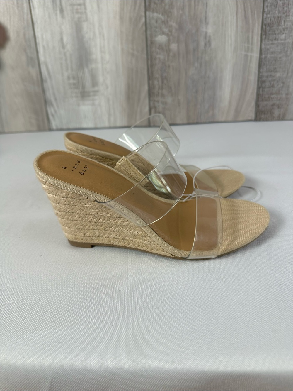 Clear Strap Beige Espadrille Wedge Sandals -6